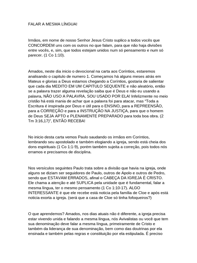 1 Corintios 1 Pdf Apóstolo Paulo Primeira Epístola Aos Coríntios