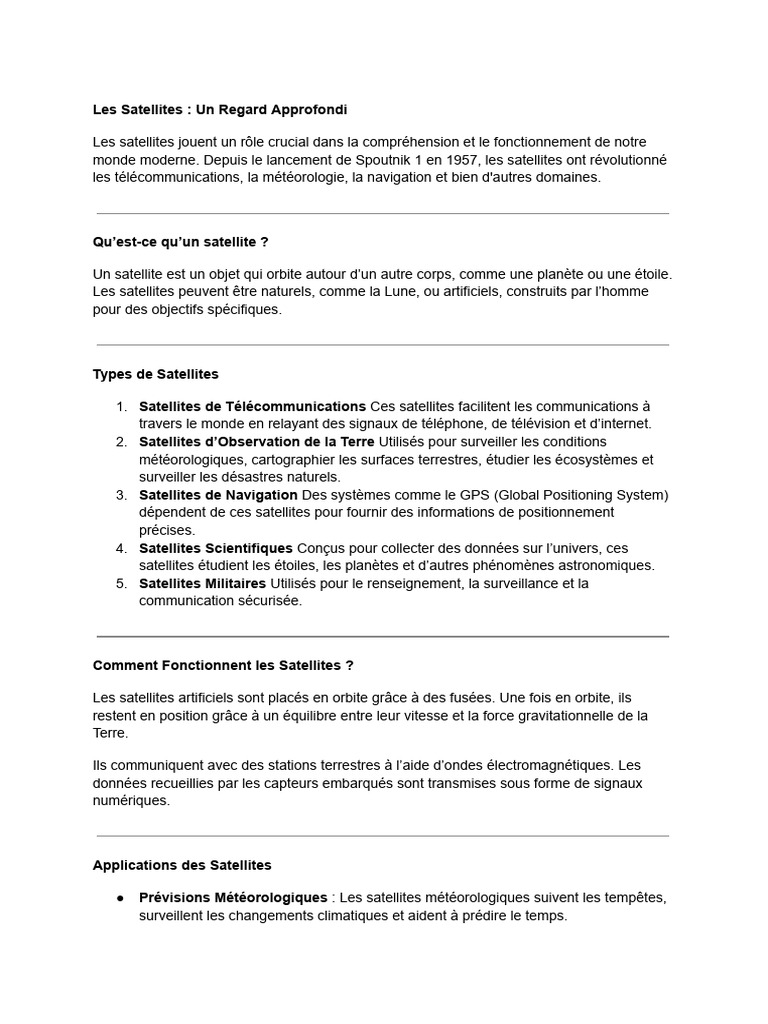 Les Satellites : Types et Fonctions Essentielles | PDF | Satellite ...