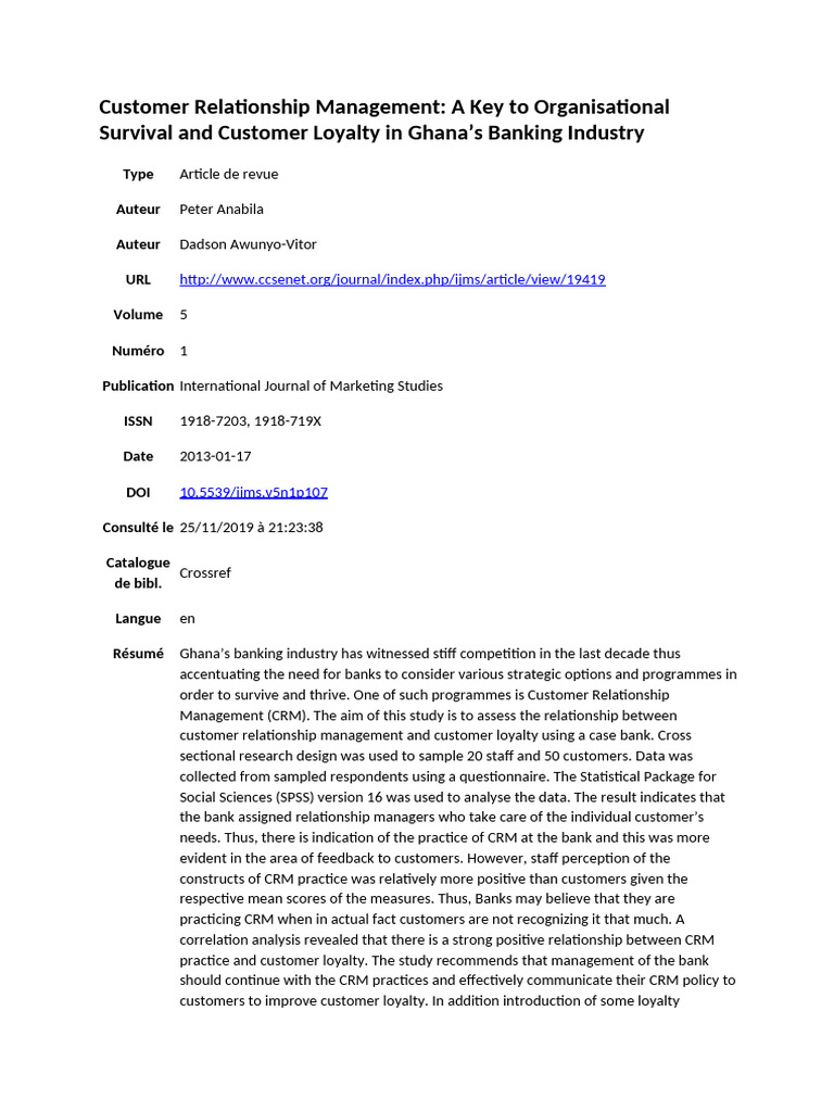 CRM's Impact on Customer Loyalty in Ghana Banking | PDF | Customer ...