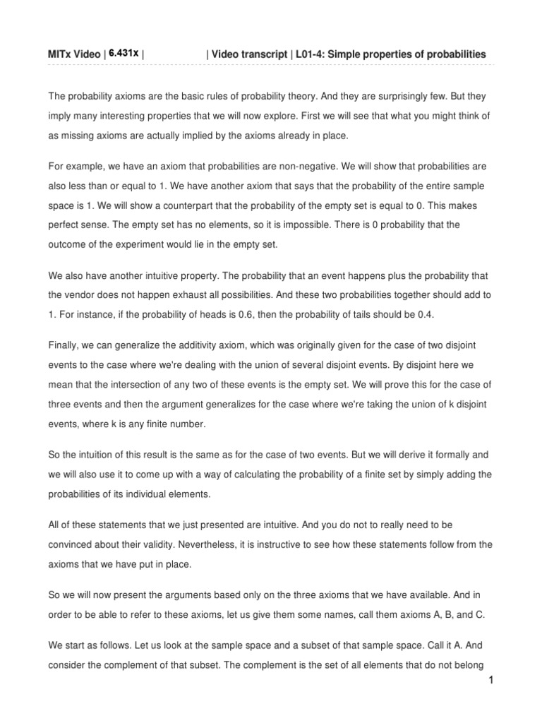 Understanding Probability Axioms and Properties | PDF | Set ...