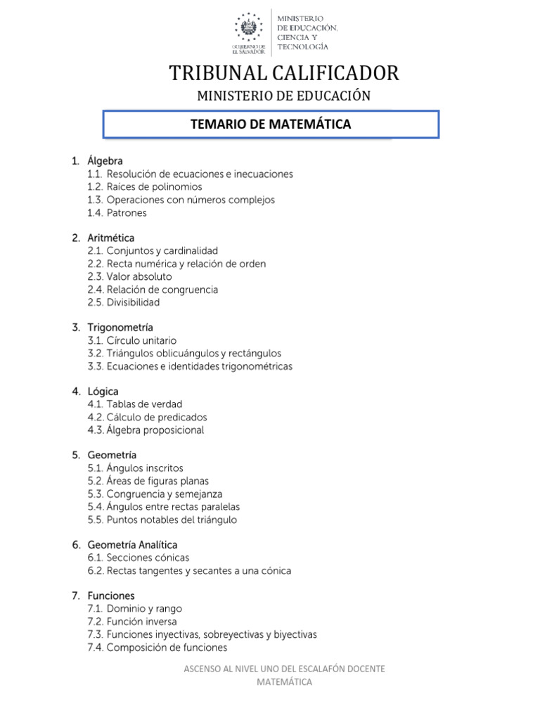 Matemática - Temario 2024 | PDF