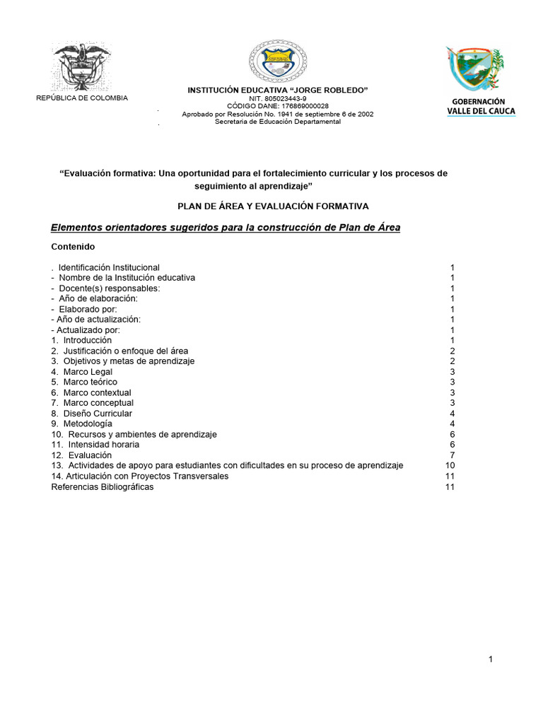 Plan de Área de Educación Artística | PDF | Educación en artes visuales ...