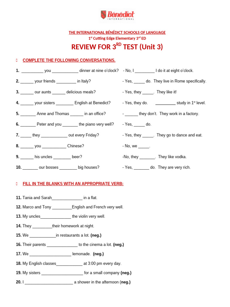 Language Test Review for 3rd Grade | PDF