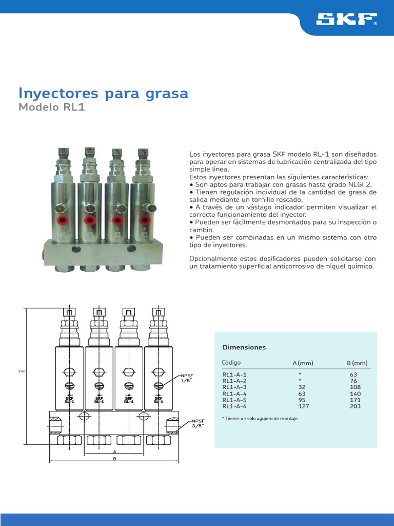 Inyectores de Grasa SKF RL-1: Especificaciones | PDF