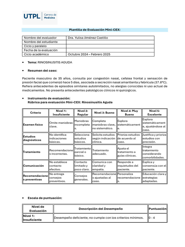 Evaluación Mini-CEX: Rinosinusitis Aguda | PDF | Cuidado de la salud ...