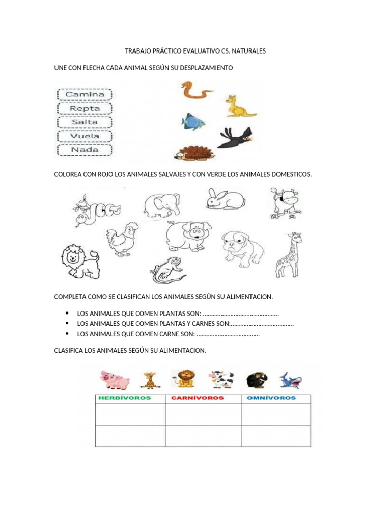 Clasificación de Animales por Desplazamiento | PDF