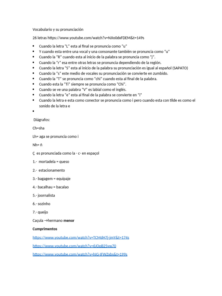 Pronunciación Del Vocabulario En Portugués Pdf