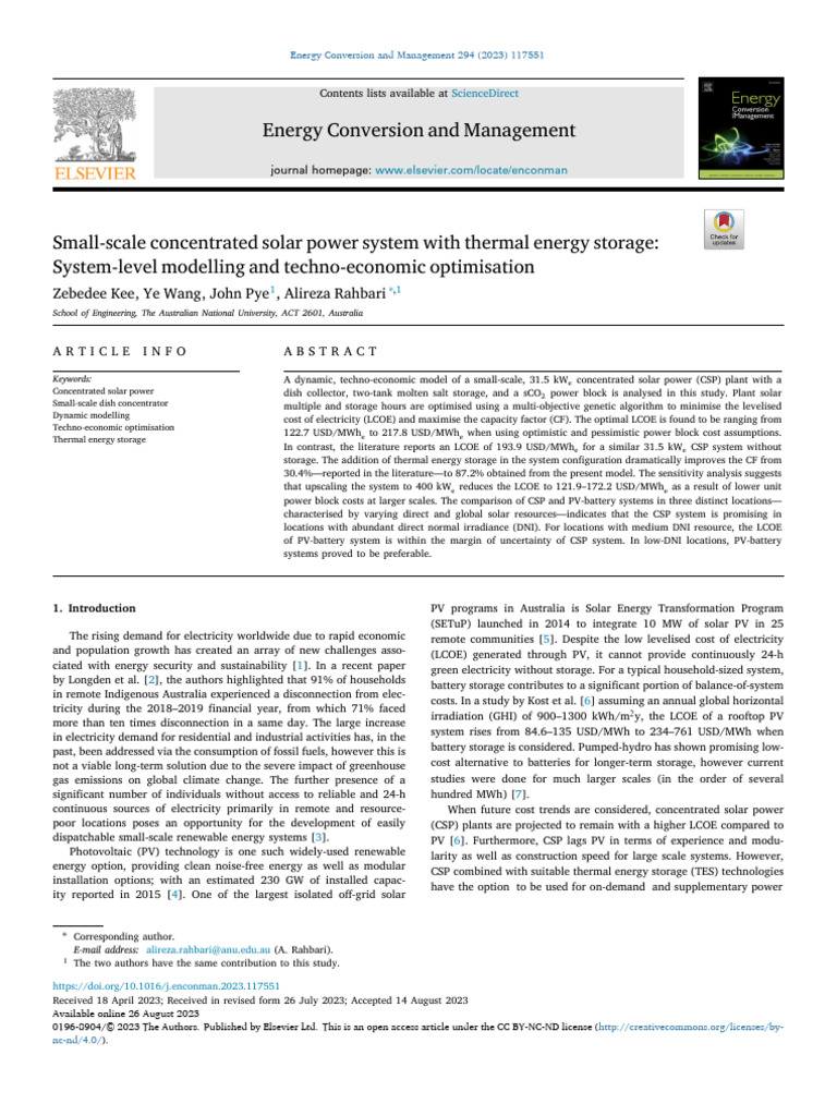 Small Scale Concentrated Solar Power System With Thermal - 2023 ...