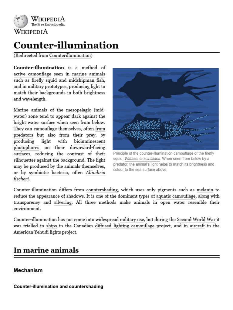 Counter-Illumination in Marine Animals | PDF | Camouflage