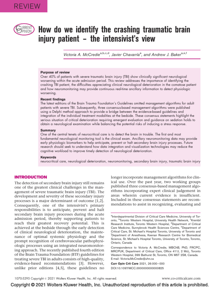 How Do We Identify The Crashing Traumatic Brain Injury. 2021 | PDF ...