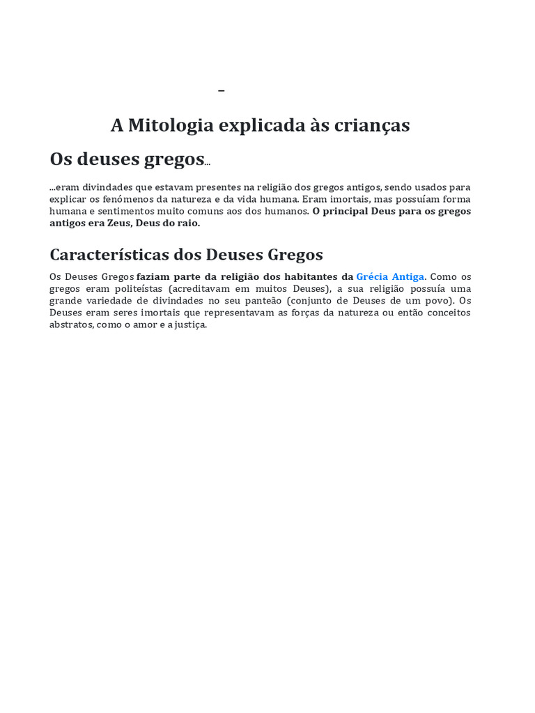 Introdução à Mitologia Grega Infantil | PDF | Mitologia grega | Os Doze ...
