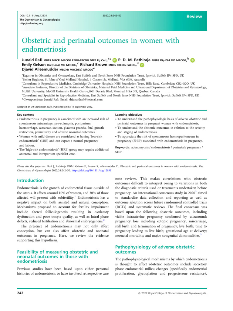 Endometriosis: Obstetric Outcomes Explained | PDF | Pregnancy | Childbirth