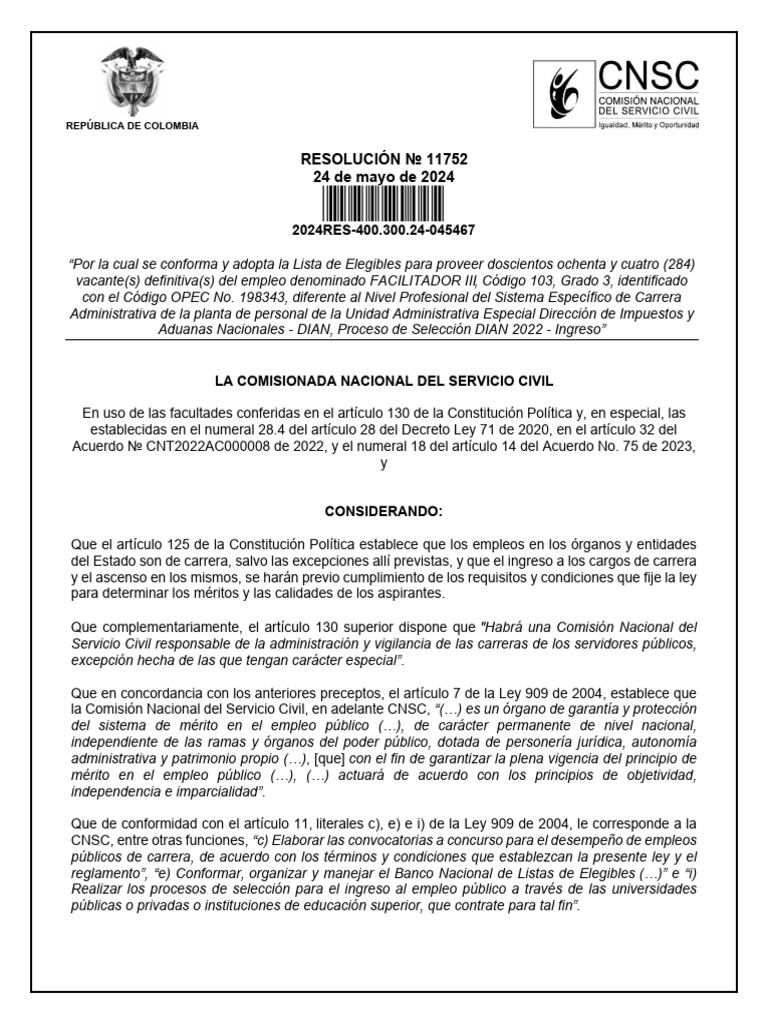 Lista de Elegibles DIAN 2024 | PDF | aduana | Justicia