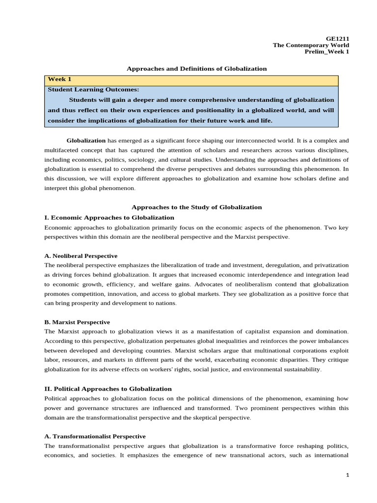 Understanding Globalization: Key Approaches | PDF | Globalization ...