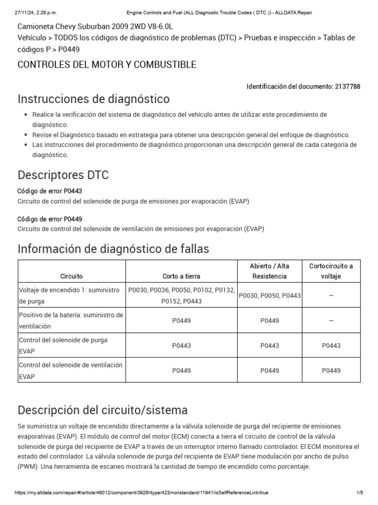 Diagnóstico DTC P0443 y P0449 | PDF | Red eléctrica | Ingenieria Eléctrica