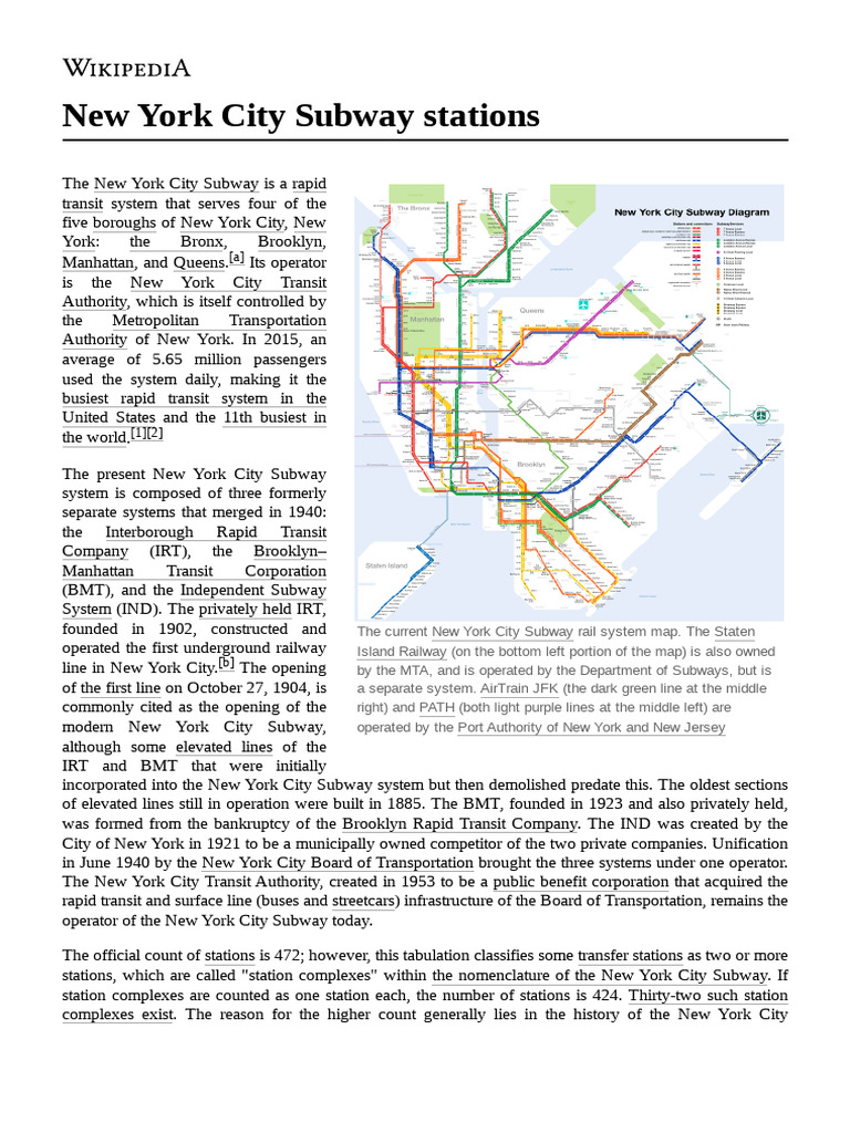 NYC Subway System Overview and Stations | PDF | Passenger Rail ...