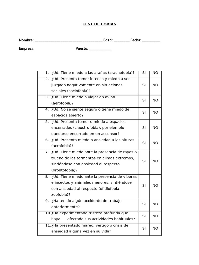 Test de Fobias y Ansiedad | PDF