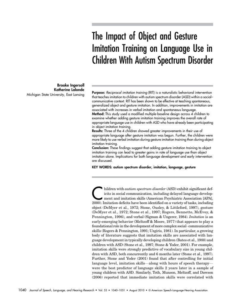 Gesture Imitation's Role in ASD Language | PDF | Imitation | Autism ...