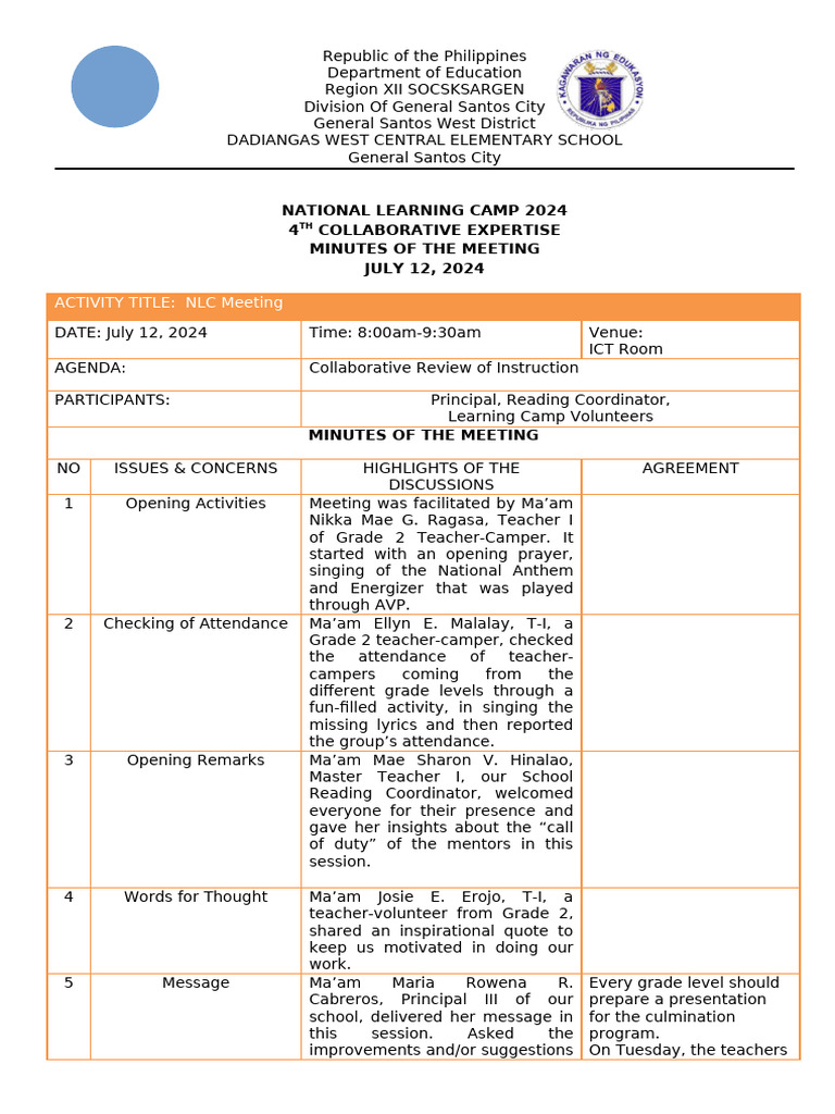 NLC MINUTES July 12 2024 | PDF | Human Communication | Behavior ...