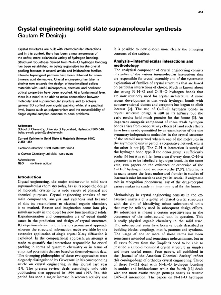 Supramolecular Synthons in Crystal Engineering | PDF | Supramolecular ...