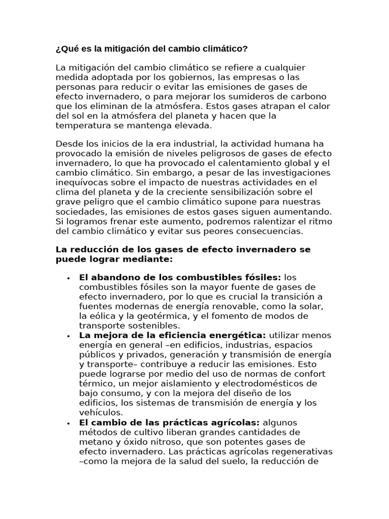 Mitigación del Cambio Climático: Estrategias Clave | PDF | Mitigación ...