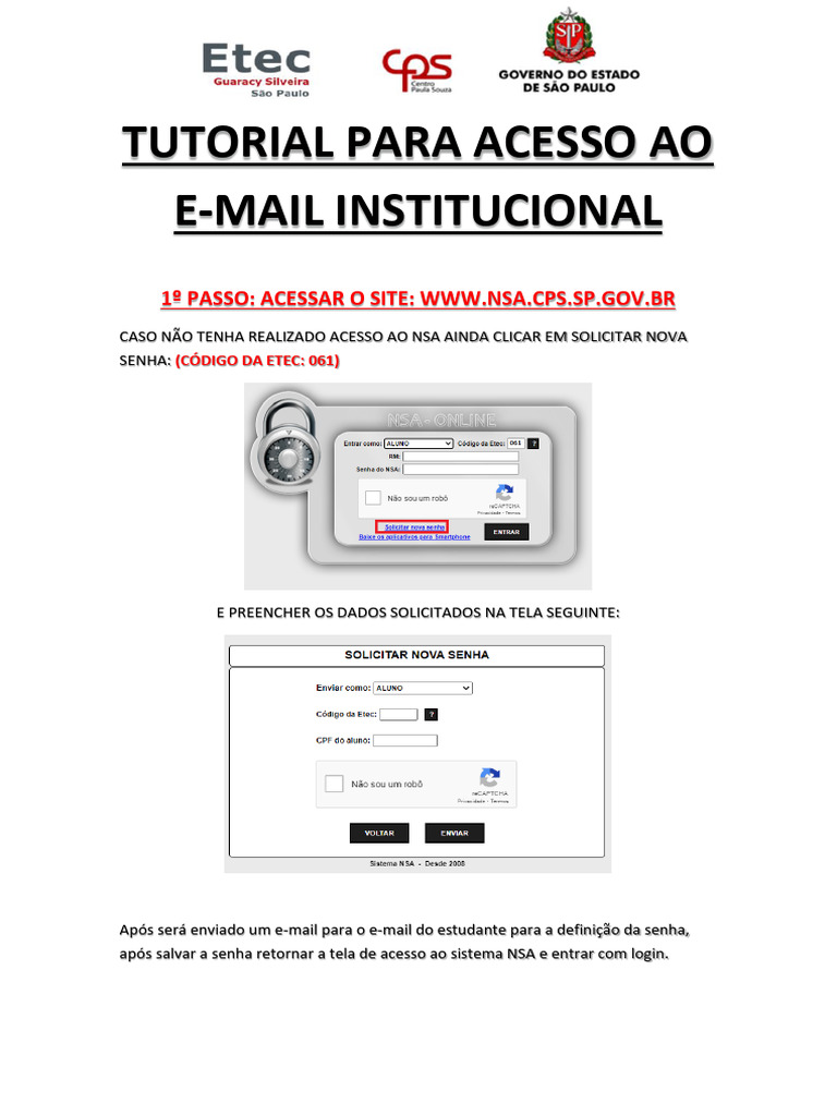 Acesso ao E-mail Institucional NSA | PDF