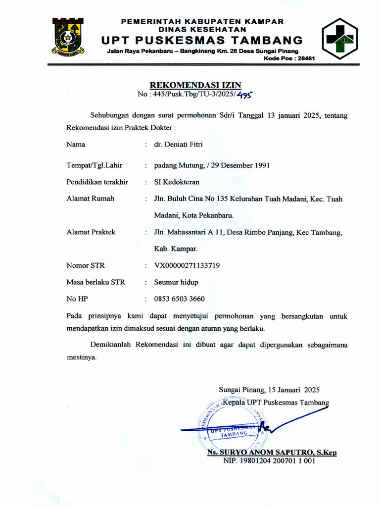 Surat Rekomendasi Dari Puskesmas | PDF