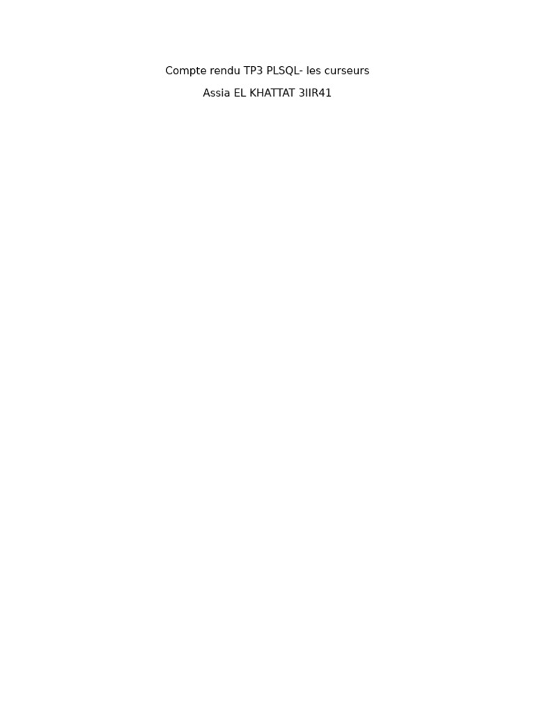Rapport sur l'utilisation des curseurs PLSQL | PDF