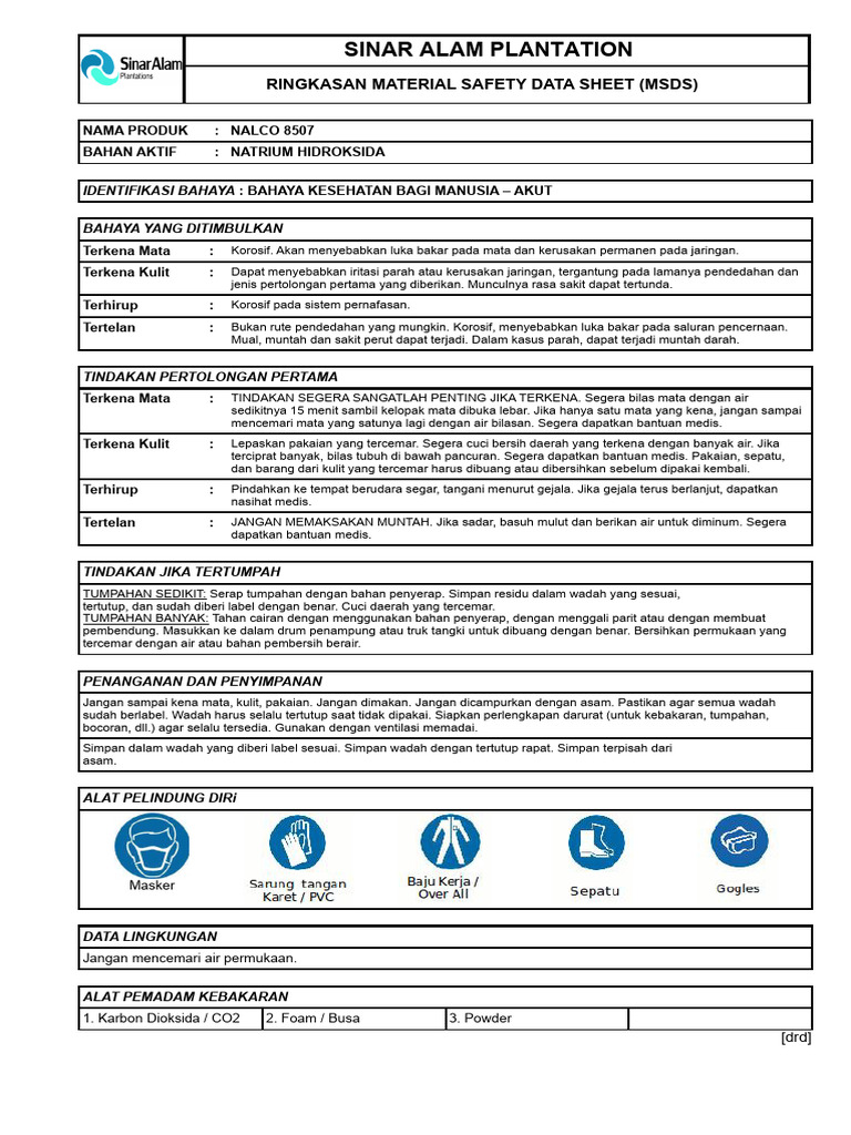 MSDS NALCO 8507: Bahaya dan Penanganan | PDF