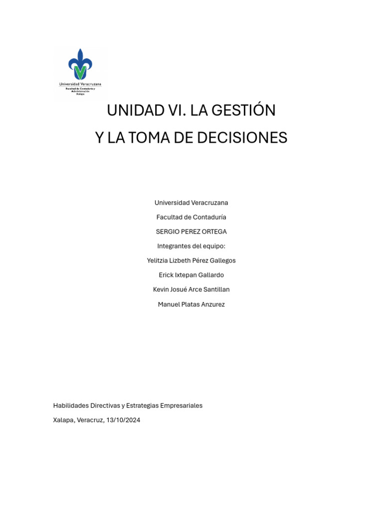 U6 - La Gestión y La Toma de Decisiones | PDF | Toma de decisiones ...