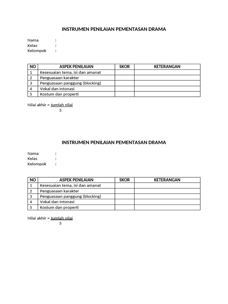 Instrumen Penilaian Drama Sekolah | PDF