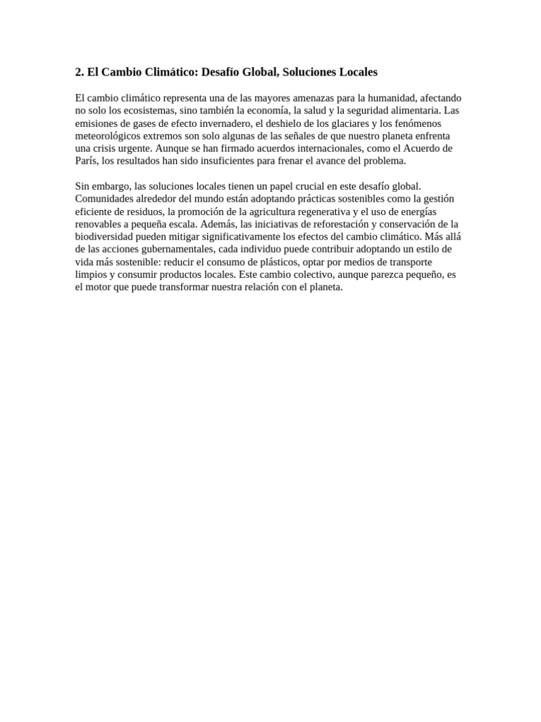 El Cambio Climático, Desafío Global, Soluciones Locales | PDF