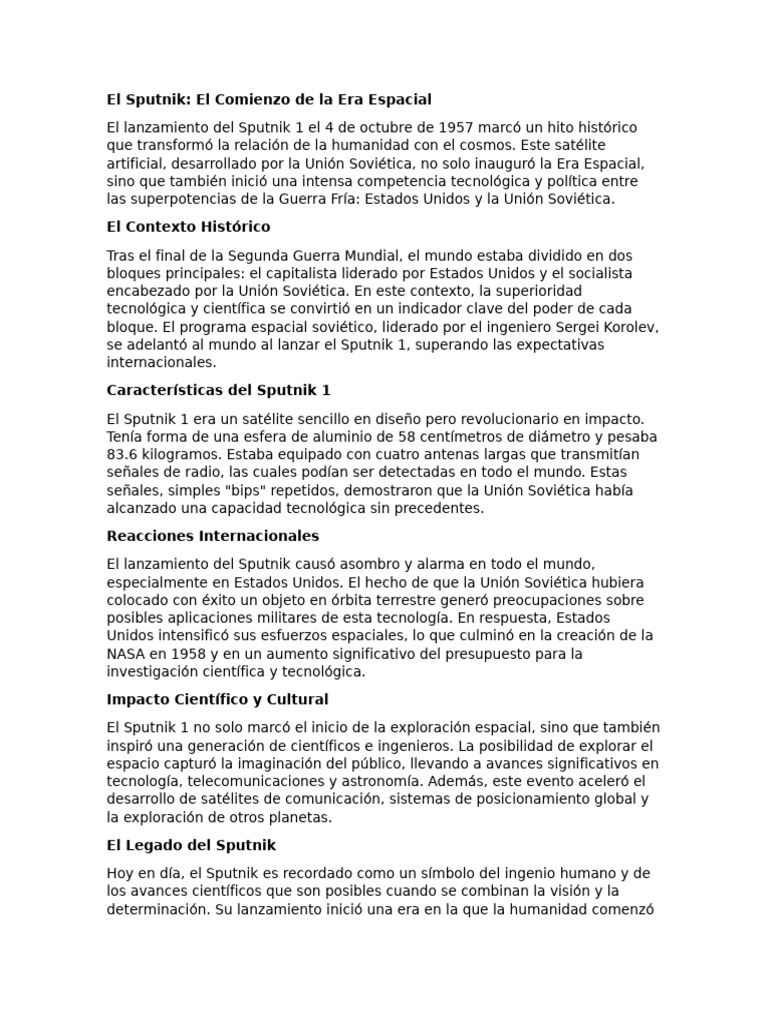 El Sputnik | PDF | Sputnik 1 | Exploración espacial