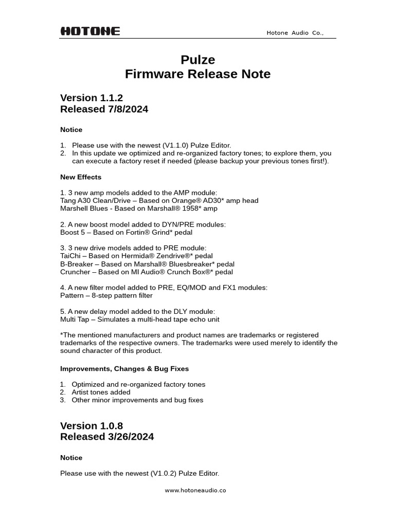 Pulze Firmware Update 1.1.2 Release Notes | PDF | Electronics | Sound ...