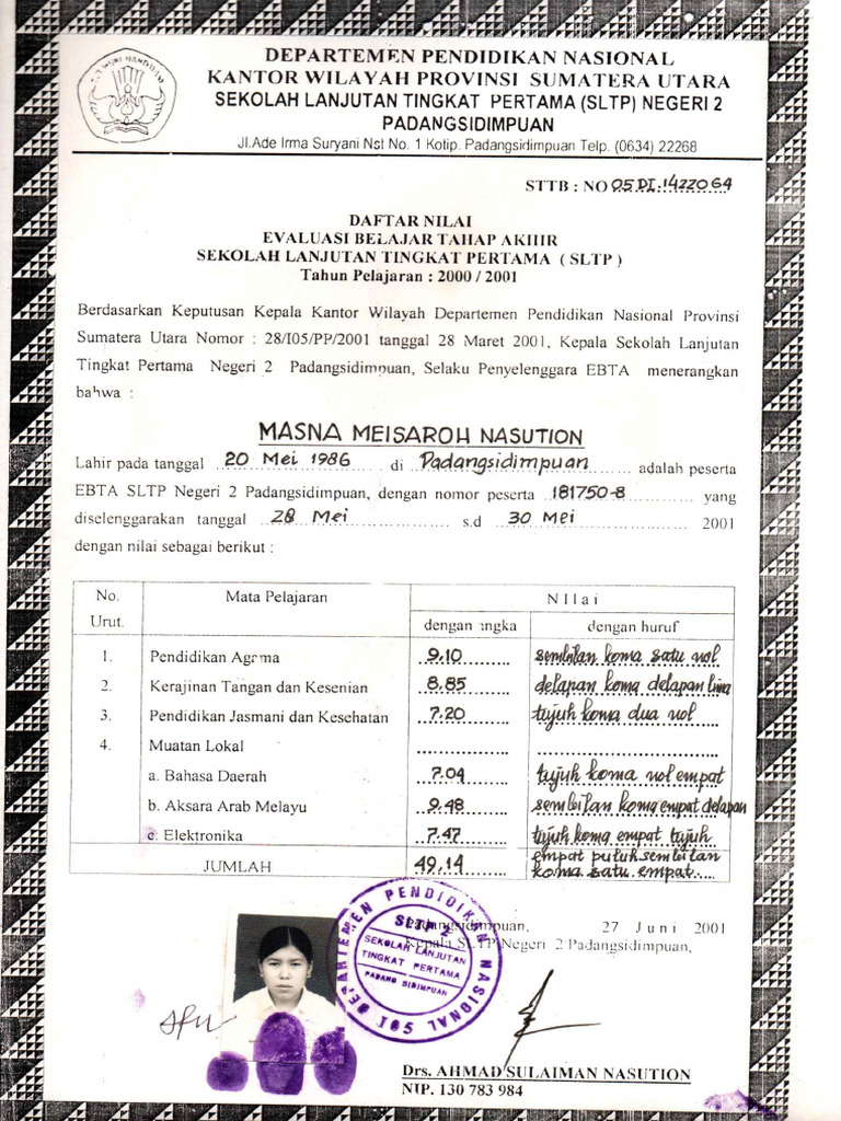 2.daftar Nilai Ebta &ebtanas SLTP | PDF
