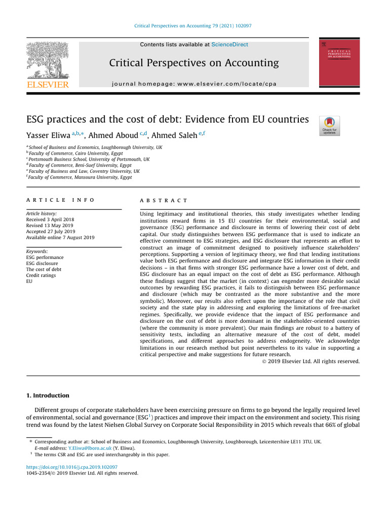 2 - ESG Practices and the Cost of Debt Evidence From EU Countries | PDF ...