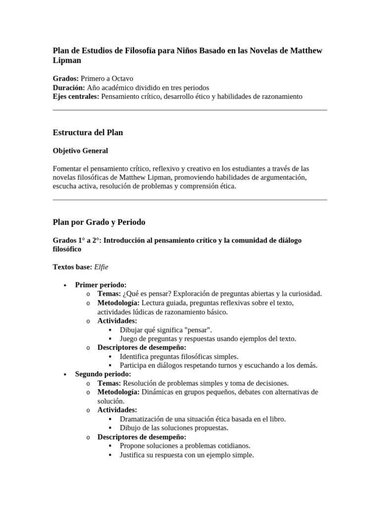 Plan de Estudios de Filosofía Infantil | PDF | Pensamiento | Toma de ...