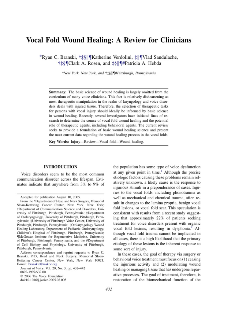Original - BRANSKI, RC - Vocal Fold Wound Healing | PDF | Wound Healing ...