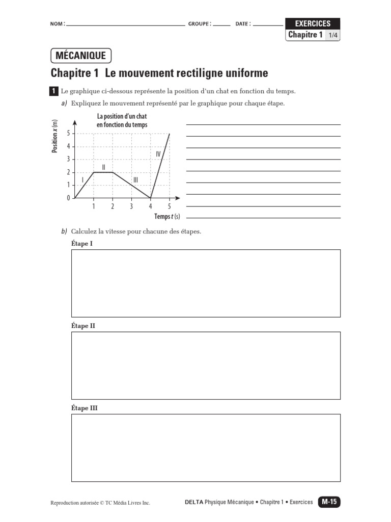 Exercices sur le mouvement rectiligne uniforme | PDF