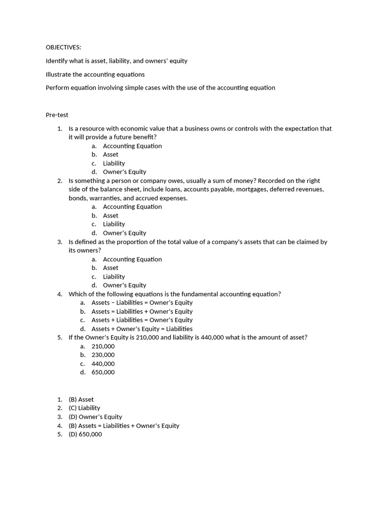 ACCOUNTING EQUATIONS | PDF | Equity (Finance) | Liability (Financial ...