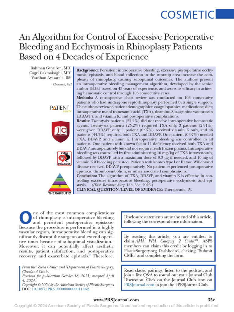 2025 An Algorithm For Control of Excessive.11 | PDF | Bleeding | Hemostasis