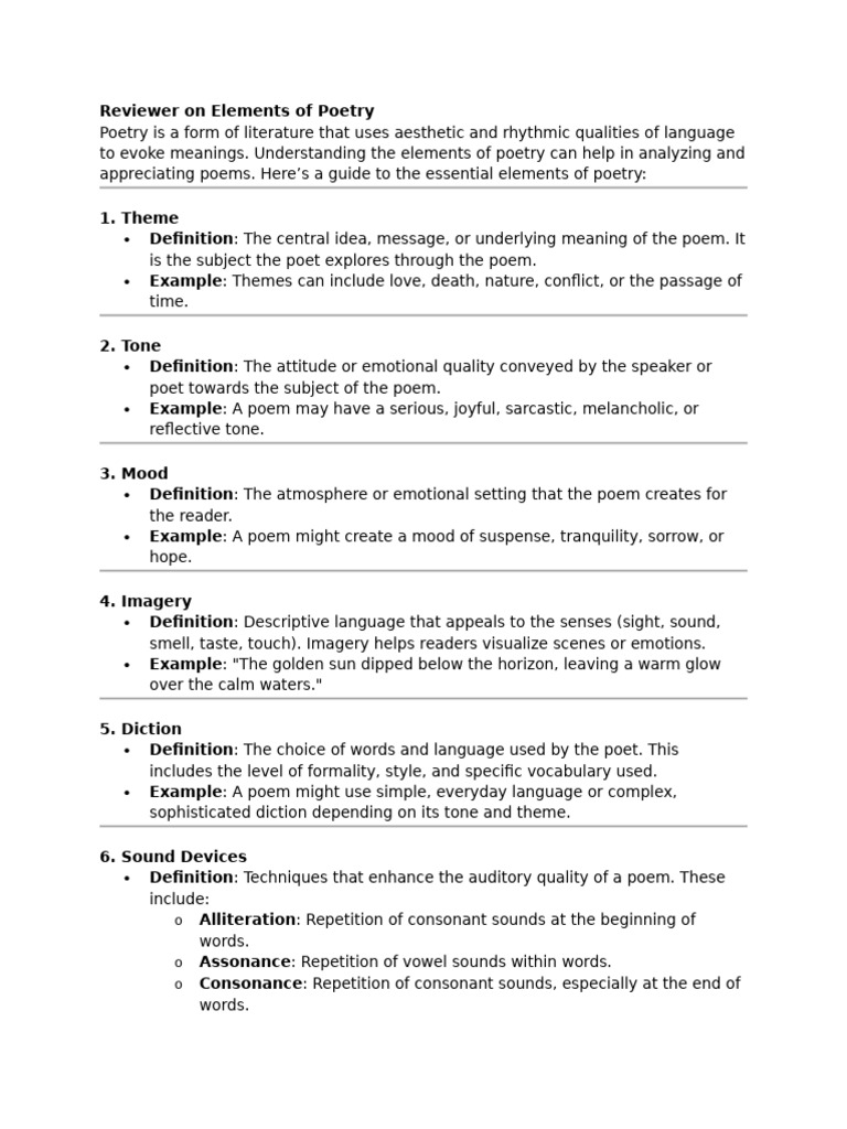 Essential Elements of Poetry Explained | PDF | Poetry | Rhyme