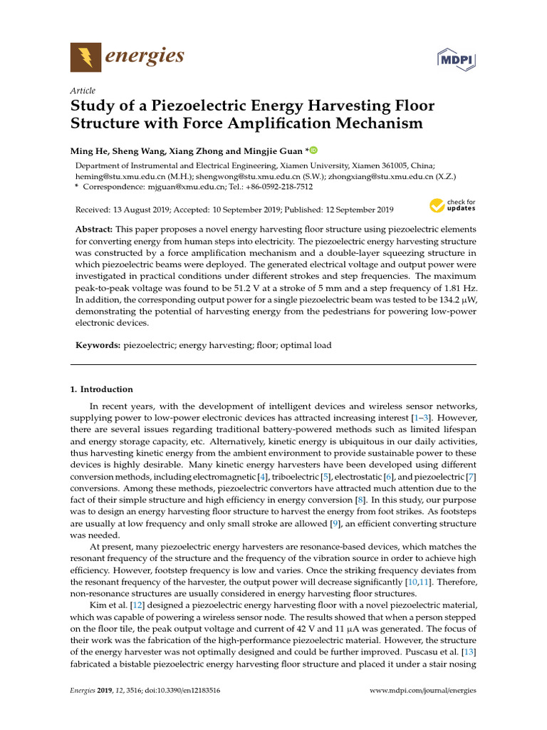 Piezoelectric Energy Harvesting Floor Design | PDF | Energy Harvesting ...