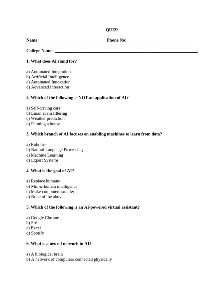 AI Knowledge Quiz | PDF