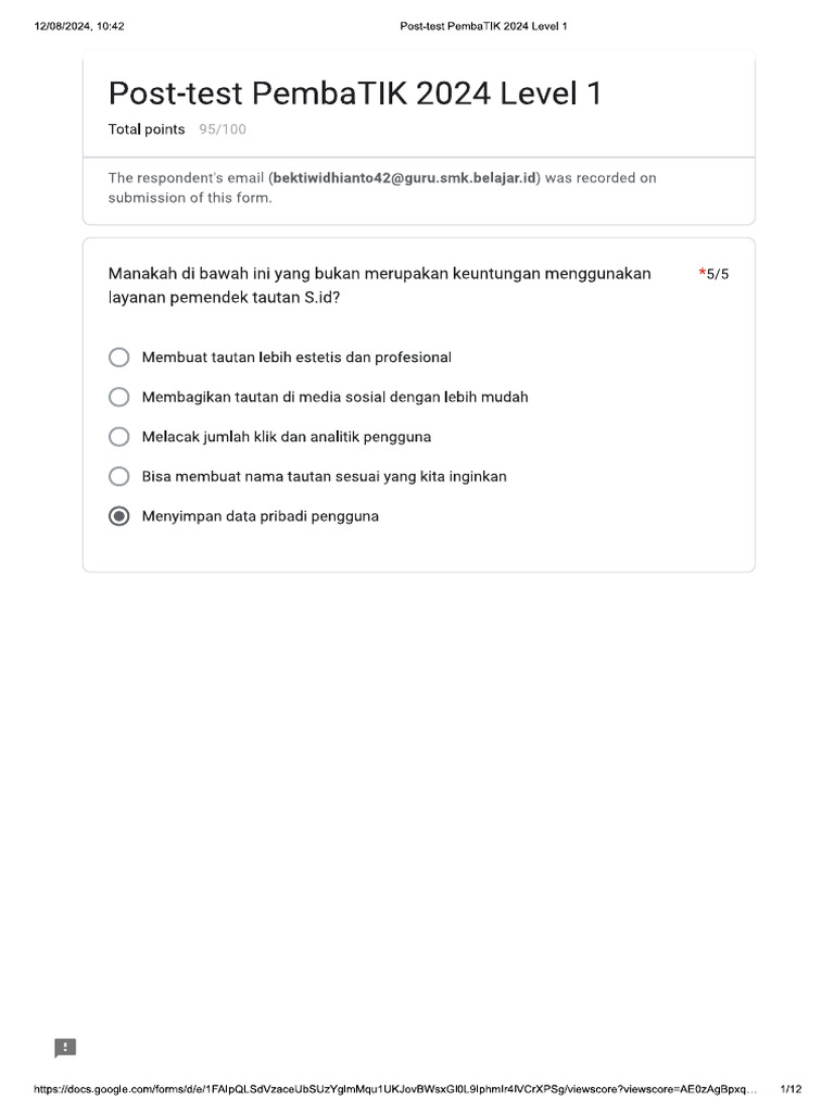 Post Test Level 1 | PDF