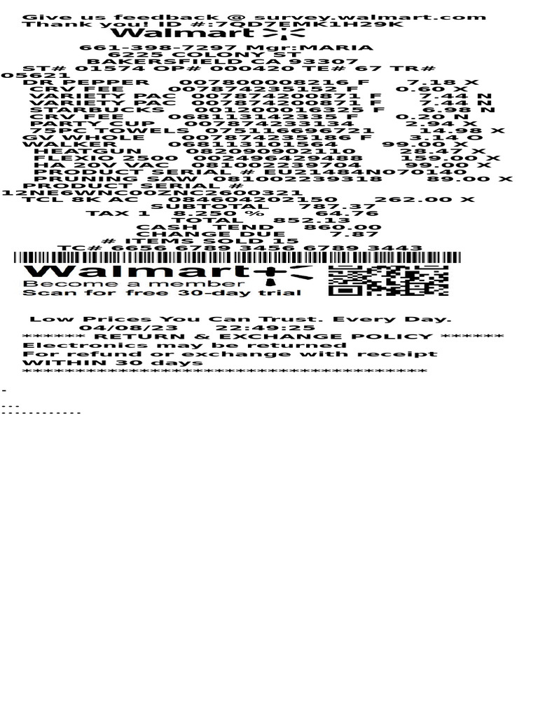 Walmart Digital Receipt Summary | PDF