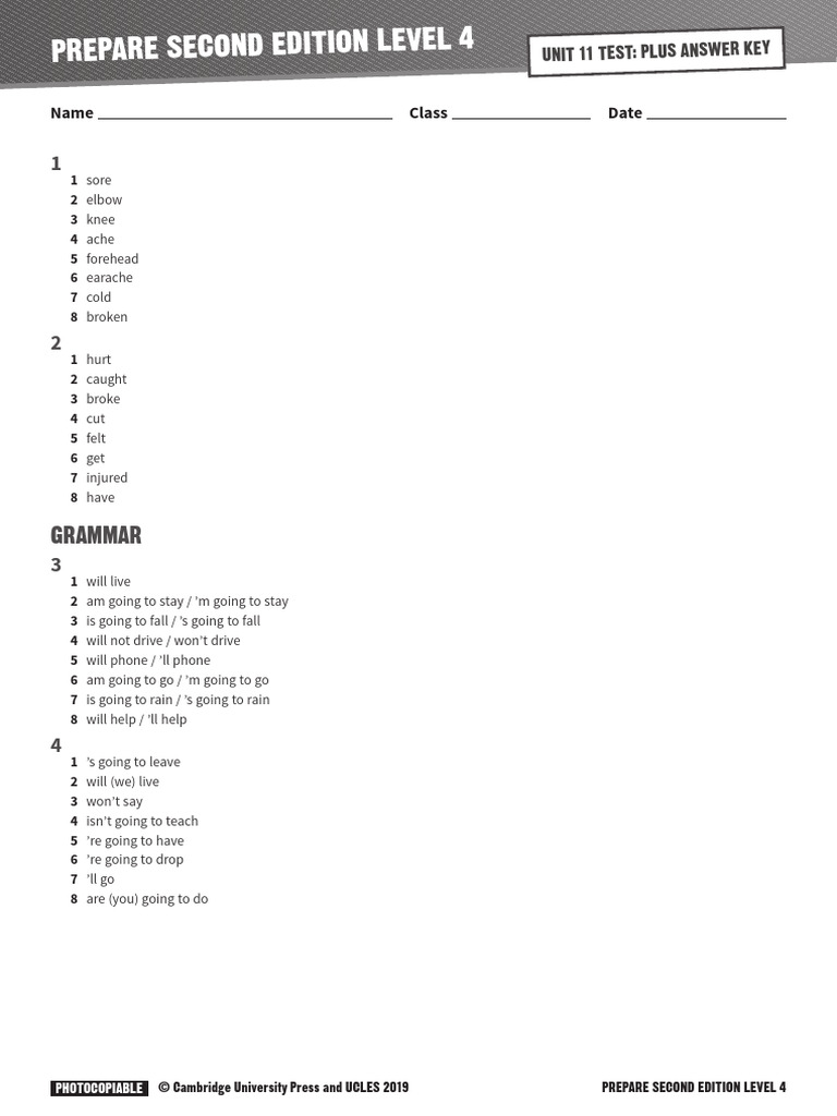 Level 4 Unit Tests Answer Key | PDF