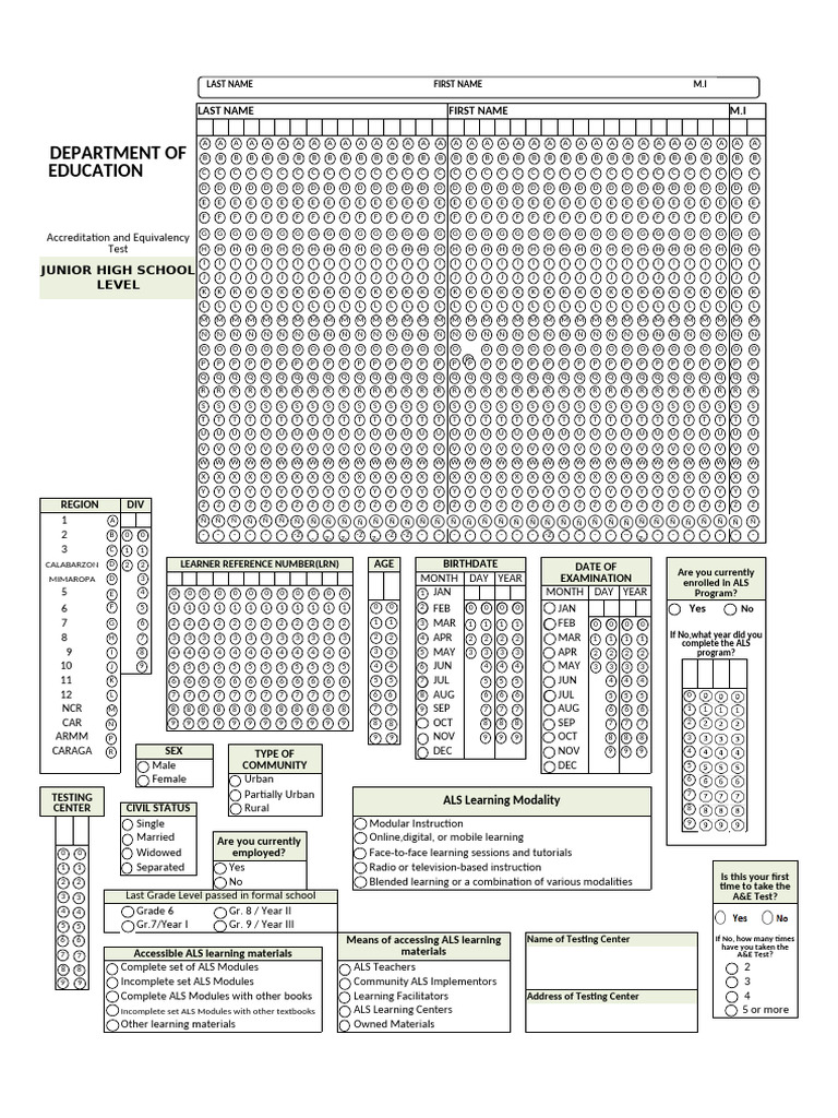 JHS AE Answer Sheet | PDF | Learning | Behavior Modification