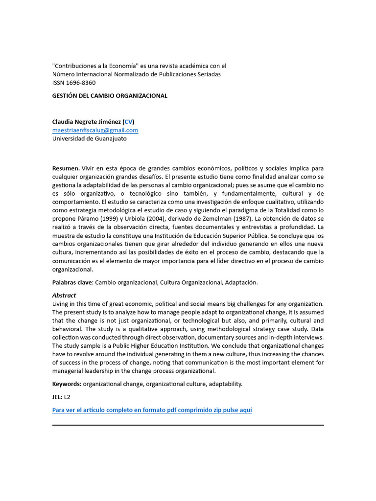 Gestión Del Cambio Organizacional | PDF | Gestión del cambio ...