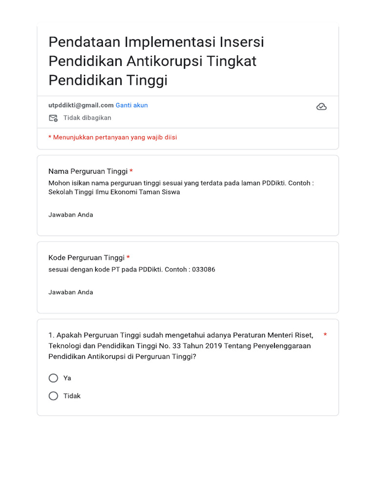 Pendataan Implementasi Insersi Pendidikan Antikorupsi Tingkat ...